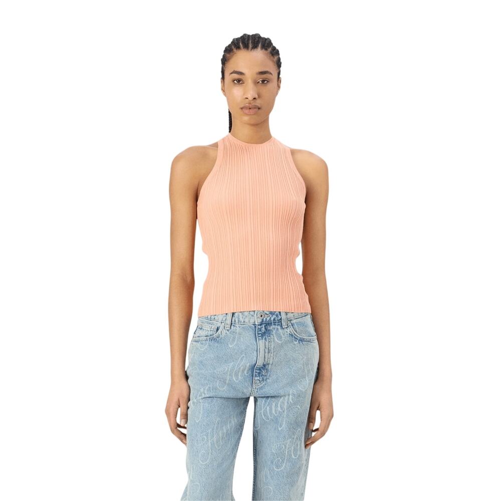 HUGO by Hugo Boss Sarepla Ribbed Sleeveless Top in Bright Orange